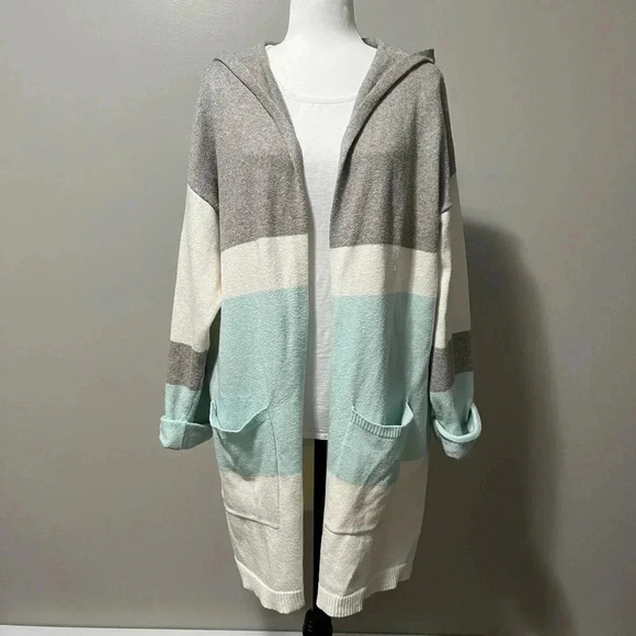 Vince Camuto Hooded Open Front Long Knit Cardigan - Picture 4 of 13